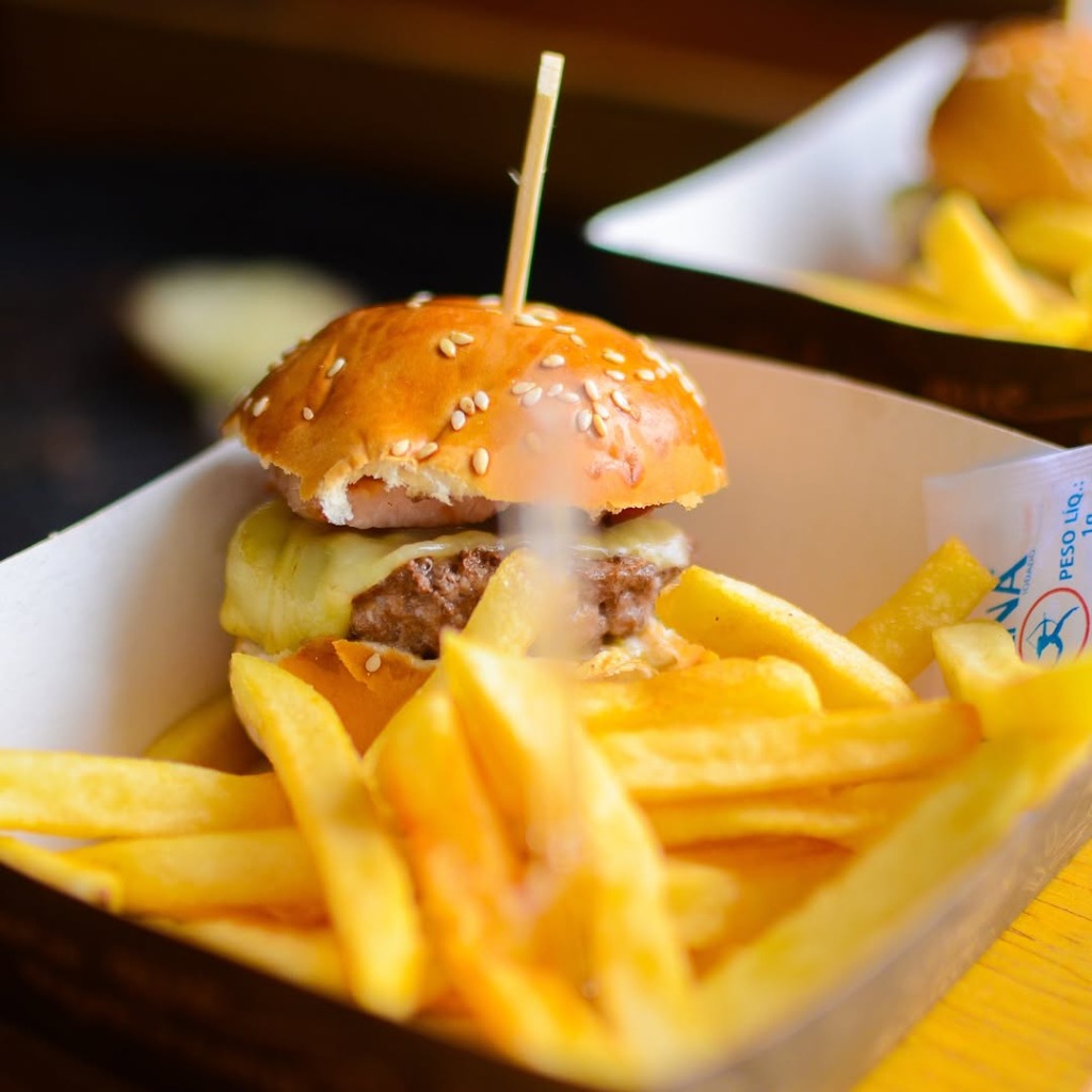 Mini burger artesanal com fritas